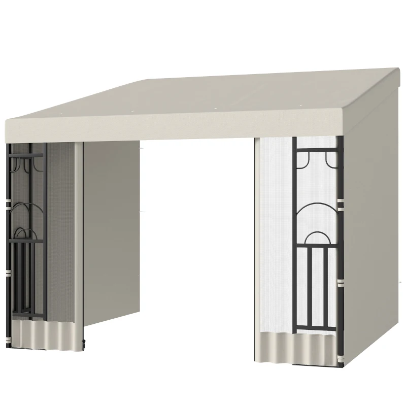 Outsunny 10' x 10' Wall Pergola, Outdoor Gazebo with 2 Curtains and 2 Nettings, UV Resistant, for Patio, Deck, Beige