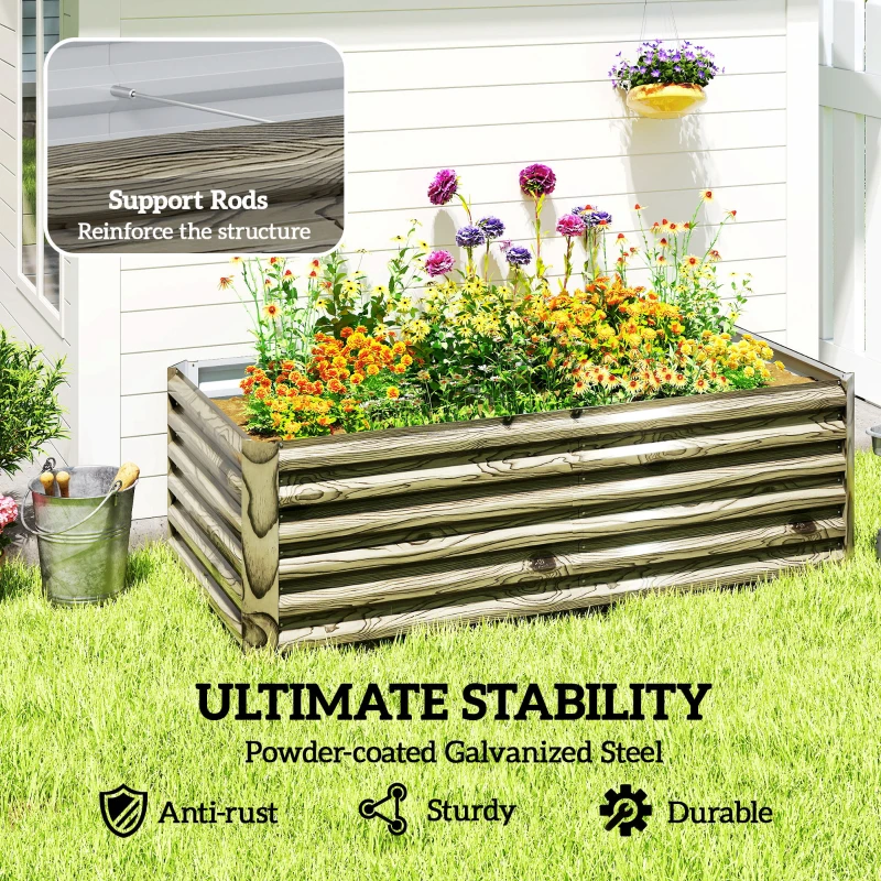Outsunny 6' x 3' x 2' Raised Garden Bed, Galvanized Planter Box for Growing Flowers, Herbs and Vegetables, Light Wood Effect