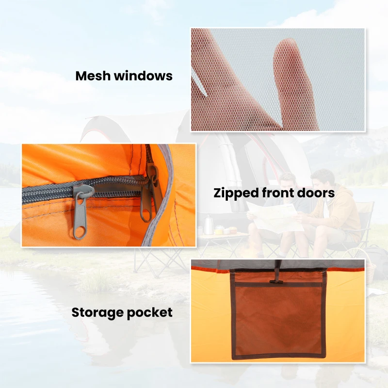 Outsunny 5-6 Person Family Tent, Outdoor Camping Tent with Lighting Hook, Carrying Bag for Camping, Hiking and Travelling Orange