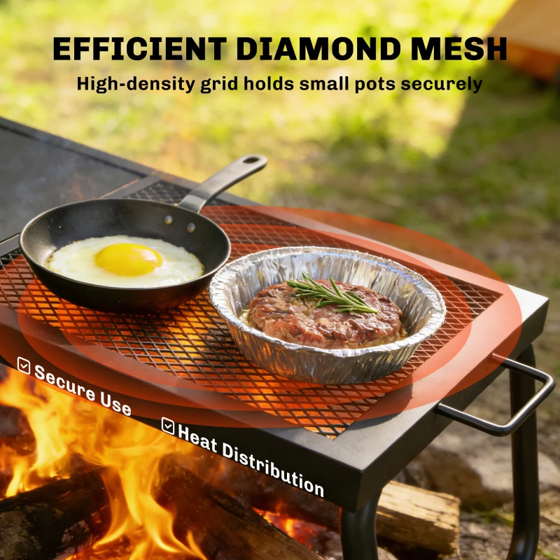 Outsunny Folding Campfire Grill, Heavy Duty Steel Mesh Grate, Portable Camping Grate with Carry Bag, Black