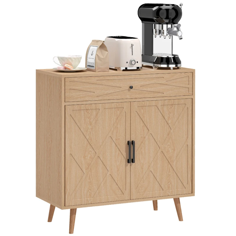 HOMCOM 30" Sideboard with Patterned Doors, Buffet Cabinet with Drawer and Cabinet for Dining Room, Oak