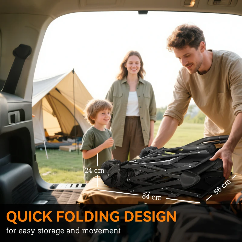 Outsunny 80L Folding Wagon Cart with Wheels, Heavy-Duty Collapsible Wagon with Removable Canopy, Adjustable Handle, Black