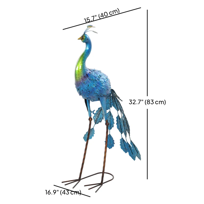Outsunny Peacock Garden Statue, 32.7" Standing Lawn Ornament Bird Statue with Stakes for Lawn Navy Blue