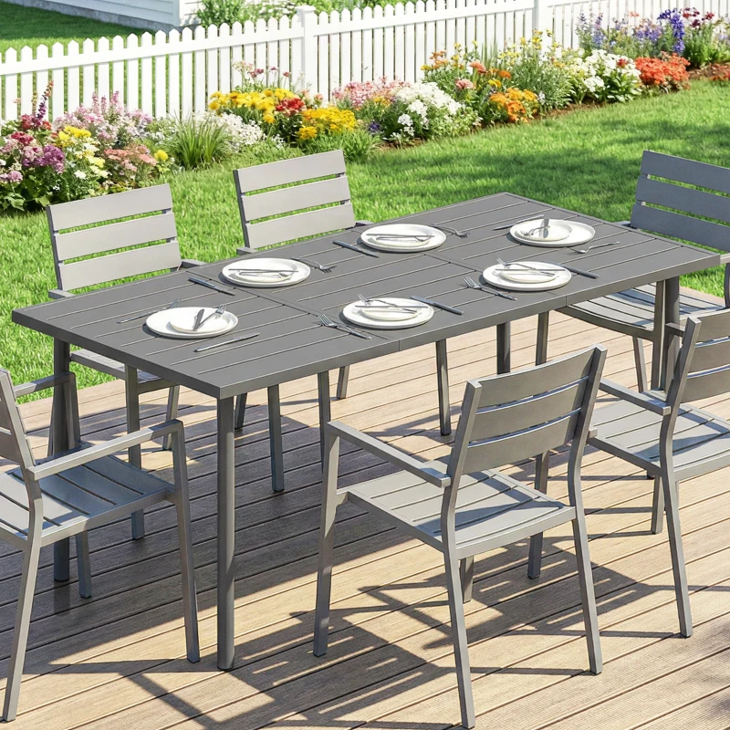 Outsunny 65" x 31.5" Outdoor Dining Table for 6, Metal Rectangular Patio Dining Table with Metal Slatted Top