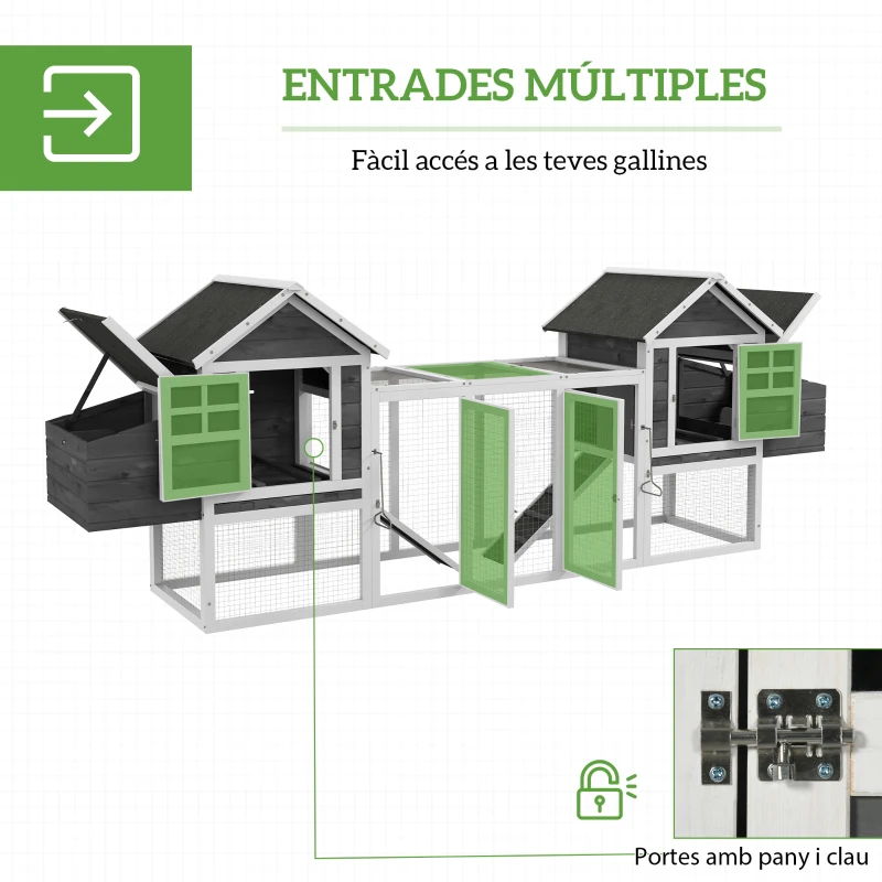 PawHut 123" Extra Large Chicken Coop Wooden Poultry House Rabbit Hutch Hen Backyard with Run Ramps and Nesting Boxes, Grey