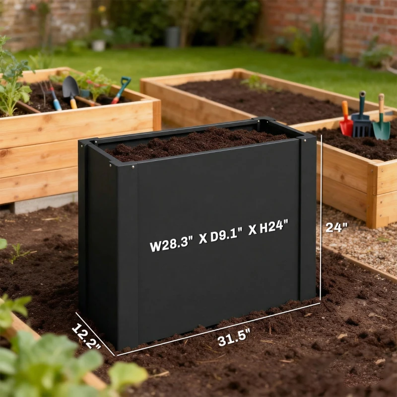 Outsunny Raised Garden Bed Galvanized Planter Box Outdoor with Gloves for Gardening Vegetables, Flower, Herb, 2.6 x 1 x 2 ft, Black