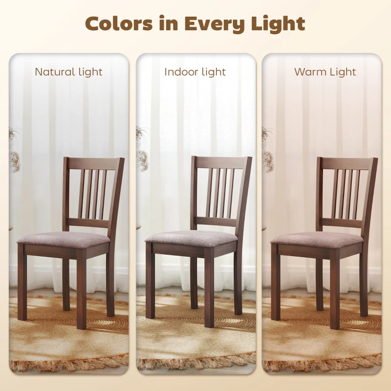 HOMCOM Dining Chairs Set of 2 Linen Upholstered Kitchen Chairs with Rubberwood Legs for Dining Room Living Room Walnut Taupe