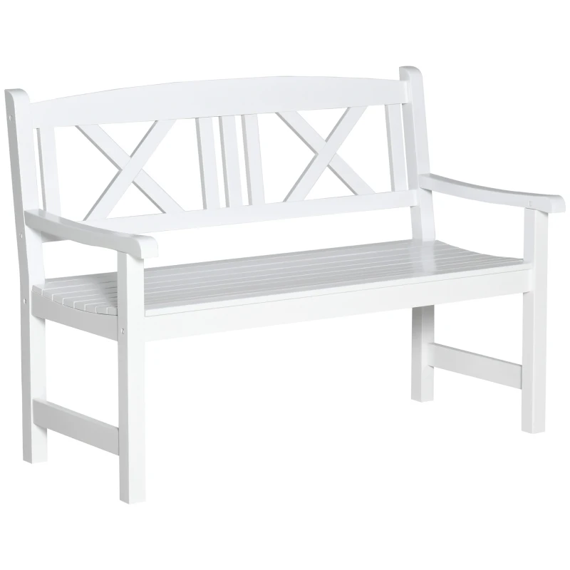 Outsunny 2-Seater Wooden Garden Bench, 4FT Outdoor Patio Loveseat with Unique X-Shape Back for Yard, Lawn, Porch, White