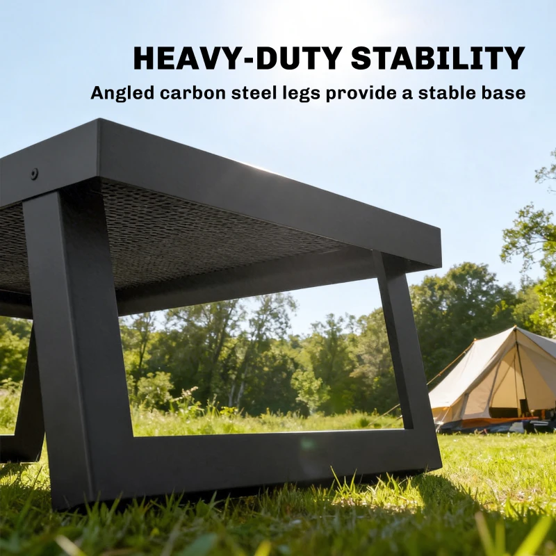 Outsunny Folding Campfire Grill, 22" x 12" Heavy Duty Carbon Steel Grill Grate with Folding Legs, Black