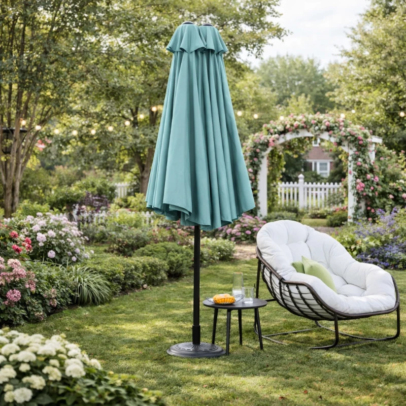 14.8 Ft Double Sided Outdoor Umbrella with Crank and Steel Frame, Large Rectangular Patio Shade, Perfect for Backyard and Poolside, 178.5" L x 105'' W x 100.5" H, Light Green