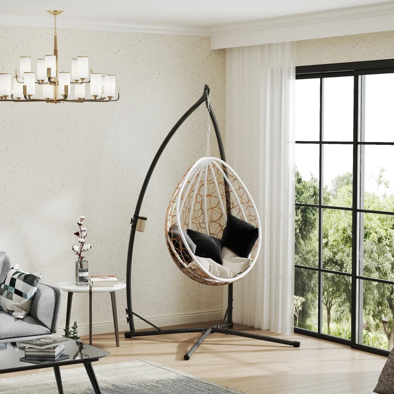 Outsunny Hammock Chair Stand, Heavy Duty Steel Hanging Chair Stand for Swing Chair, Egg Chair Stand with Cup Holder, Black