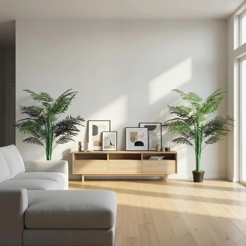 Outsunny 5FT Artificial Palm Tree Set of 2, Fake Tropical Tree with Lifelike Leaves, Faux Plant in Pot for Indoor Decoration, Green