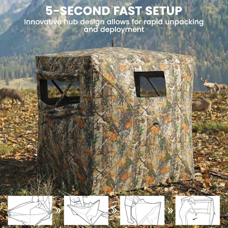 Outsunny Hunting Blind for 2 Person, See Through Pop Up Blind with 270-Degree View, Windows for Deer Hunting, Camouflage