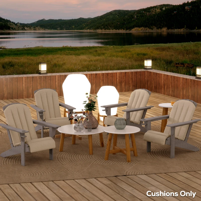 Outsunny Set of 4 Patio Chair Cushions, High Back Adirondack Chair Cushion with Ties, High-Density Foam, Beige