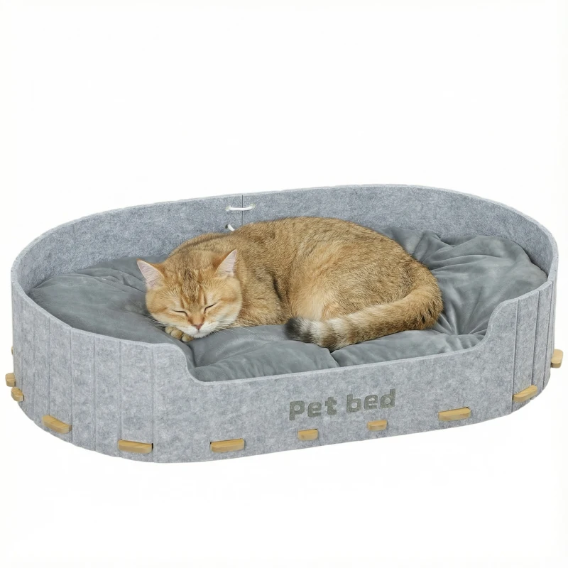 PawHut Dog Bed, Cat Bed with Washable Removable Cushion, Scratch-Resistant, Felt Cat Couch Sofa for Small Medium Dogs, Grey