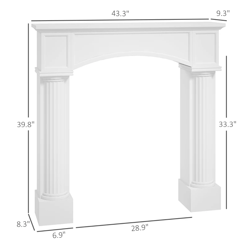 HOMCOM Modern Fireplace Mantel, Freestanding Fireplace Surround for Electric Fireplaces, 43.3" W x 39.8" H, White