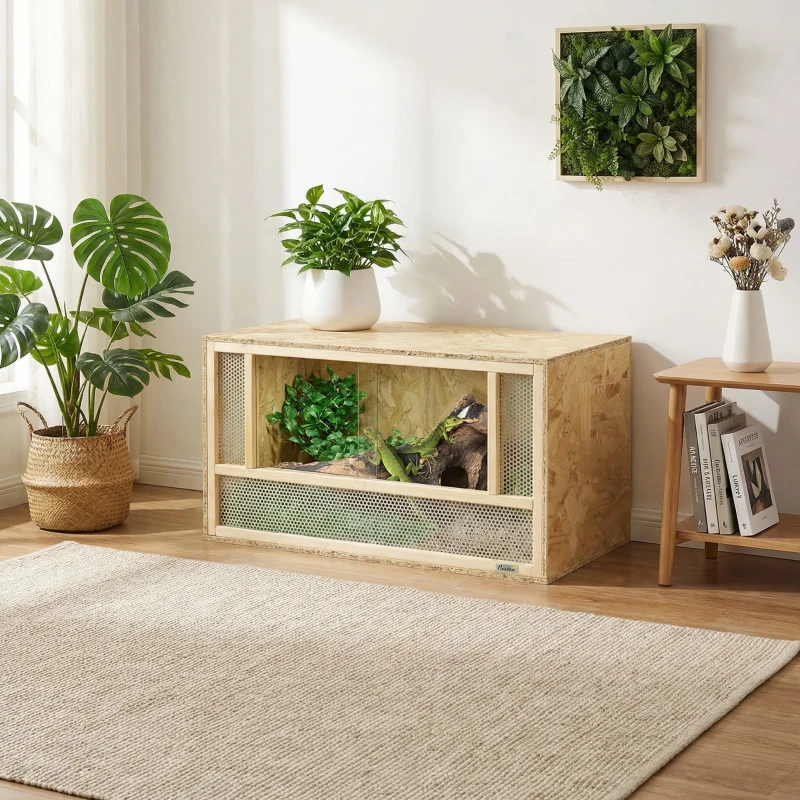 PawHut Wooden Reptile Terrarium with Sliding Door for Chameleon, Lizard, Snake, Frog, Turtle, 31.5" x 15.7" x 15.7"
