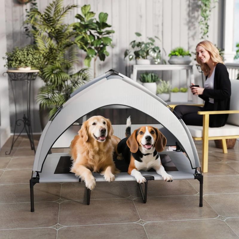 PawHut Elevated Dog Bed with Removable Canopy, Portable Outside Raised Pet Cot, Storage Bag, 48" x 36" x 37"