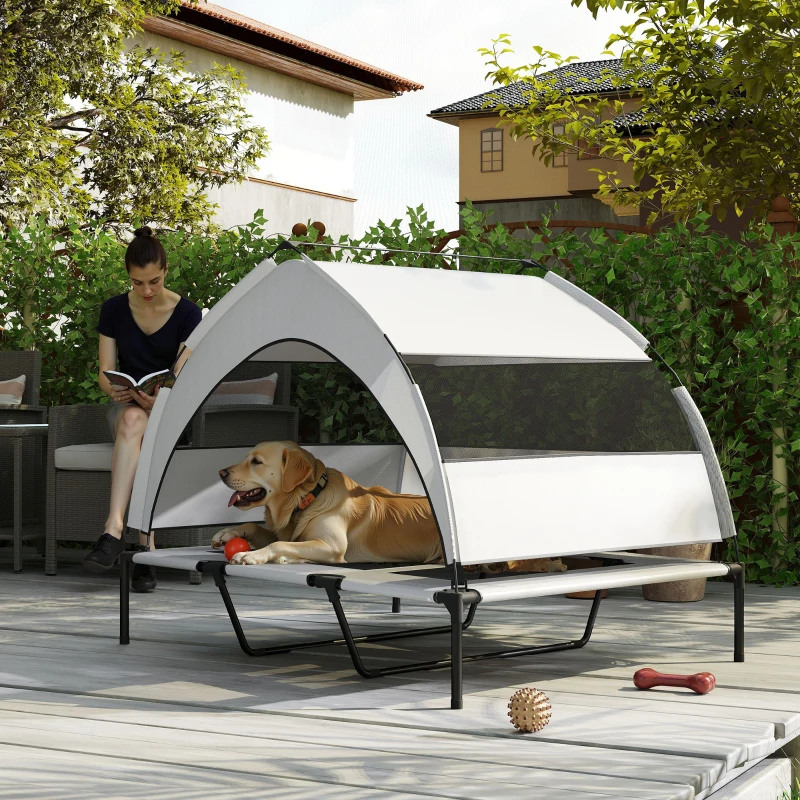 PawHut Elevated Dog Bed with Removable Canopy, Portable Outside Raised Pet Cot, Storage Bag, 48" x 36" x 37"