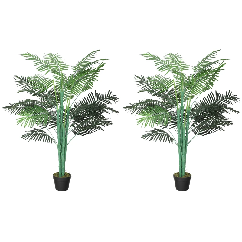 Outsunny 5FT Artificial Palm Tree Set of 2, Fake Tropical Tree with Lifelike Leaves, Faux Plant in Pot for Indoor Decoration, Green