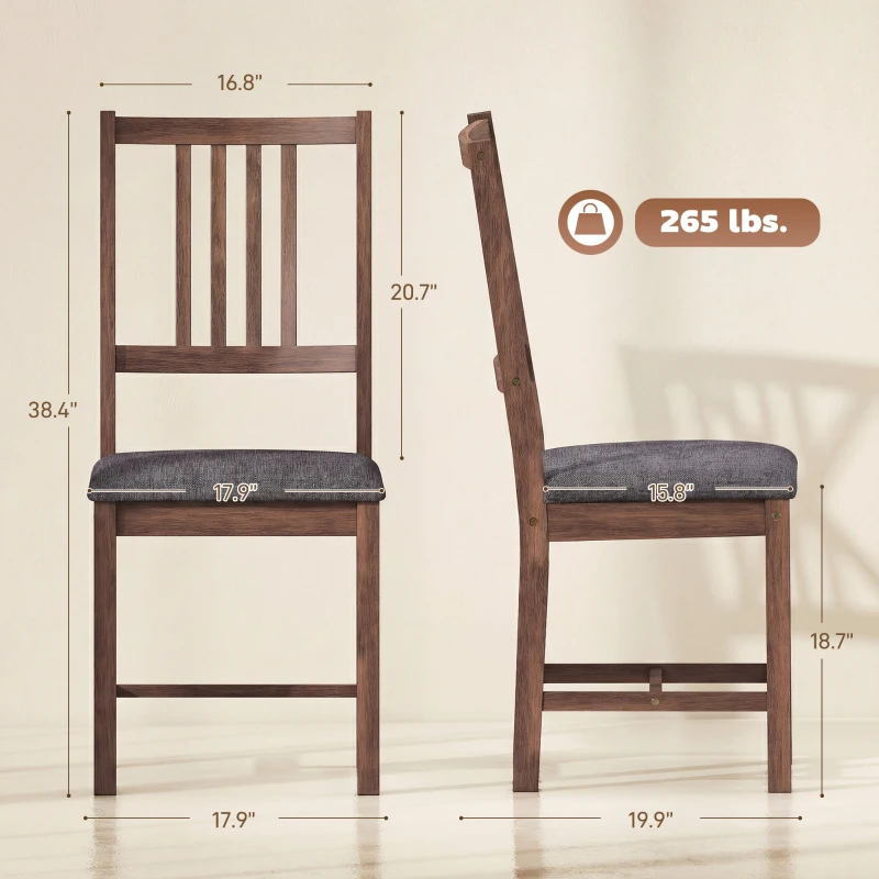 HOMCOM Set of 2 Dining Chairs, Upholstered Dining Room Chairs with Rubberwood Legs and Slat Backrest for Kitchen, Gray