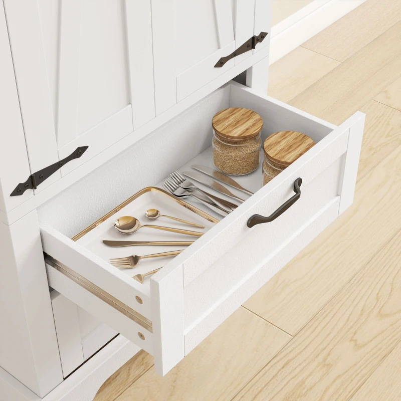 HOMCOM 71" Tall Kitchen Pantry Cabinet, Farmhouse Kitchen Storage Cabinet with 2 Drawer and Adjustable Shelves, White