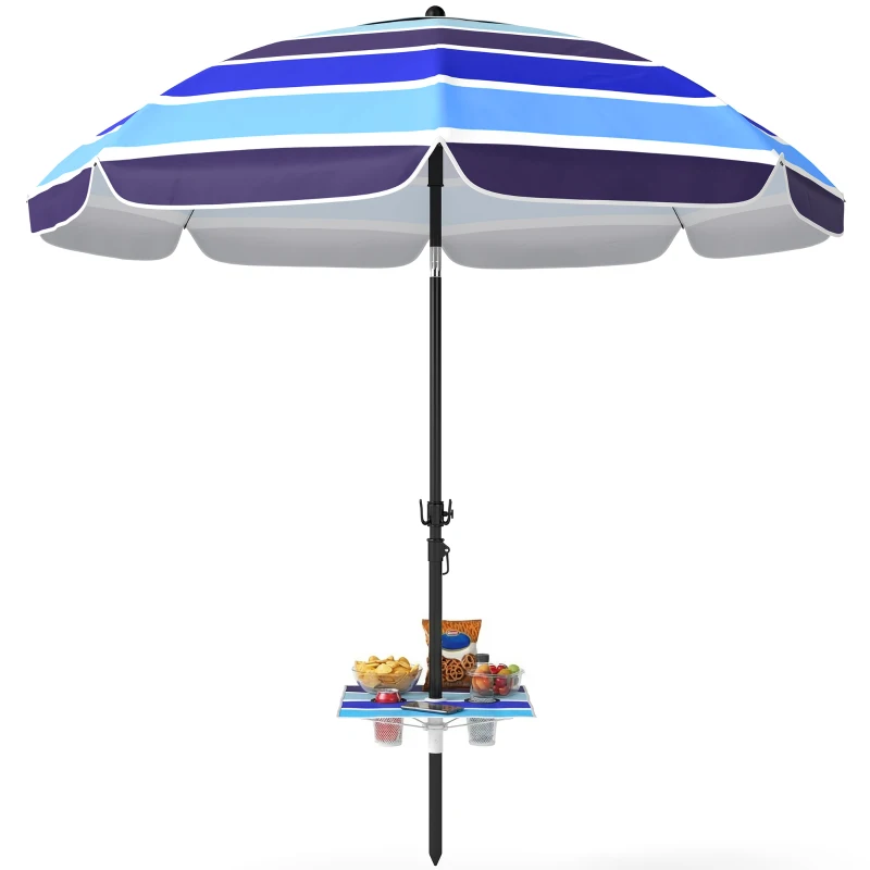 Outsunny Beach Umbrella Adjustable Tilt Sunshade with Foldable Table Cup Holder 78" Multicolor