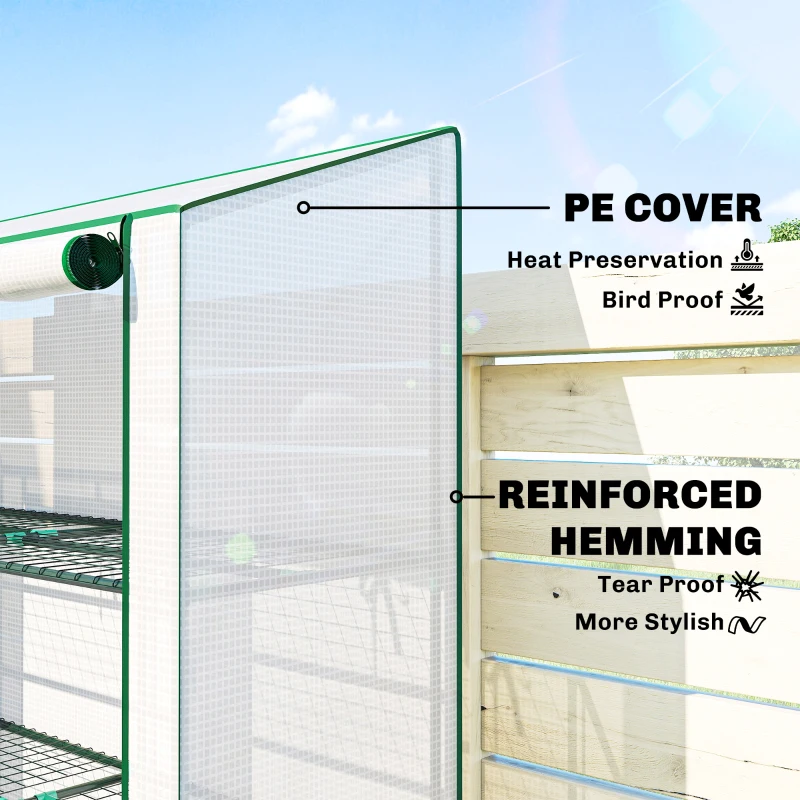 Outsunny Portable Mini Greenhouse Green House with 3 Tier Shelves, Reinforced PE Cover, Roll-up Doors, 56.3"x18.1"x59.4", White