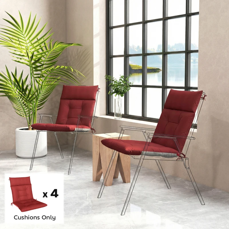 Outsunny Patio Chair Cushions Set of 4, Waterproof Non-Slip Lounge Chair Cushions, 44"x21", Wine Red