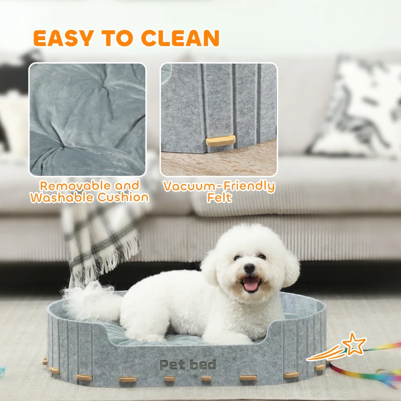 PawHut Dog Bed, Cat Bed with Washable Removable Cushion, Scratch-Resistant, Felt Cat Couch Sofa for Small Medium Dogs, Grey