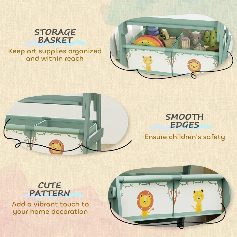 Qaba Art Easel for Kids, Double-Sided Whiteboard & Chalkboard with Paper Roll, 2 Storage Boxes, Gift for Boys, Girls, Green