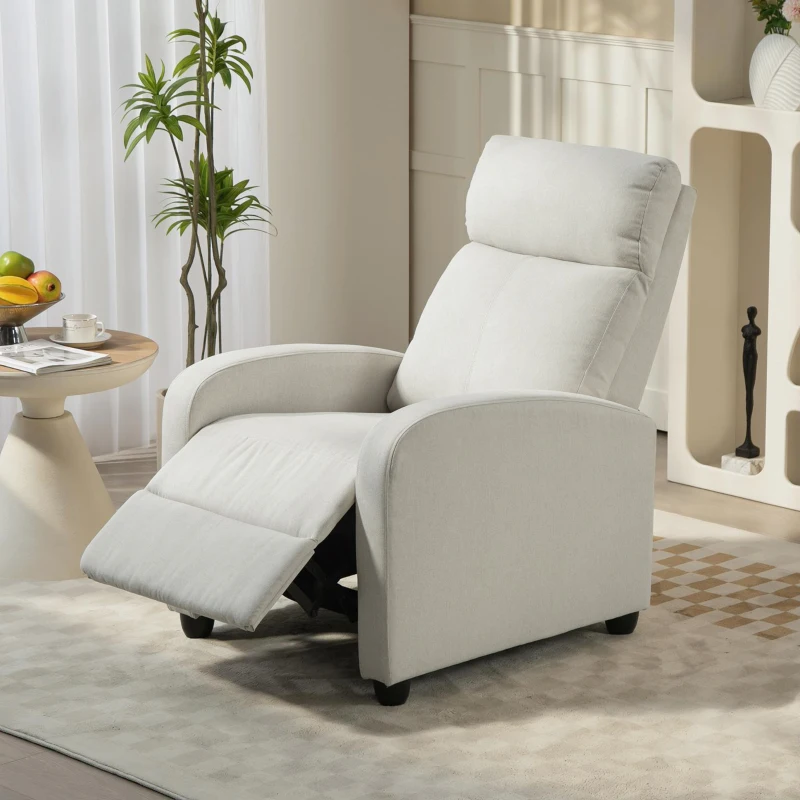 HOMCOM Fabric Recliner Chair Manual Home Theater Seating Single Reclining Sofa Chair with Padded Seat, Cream White
