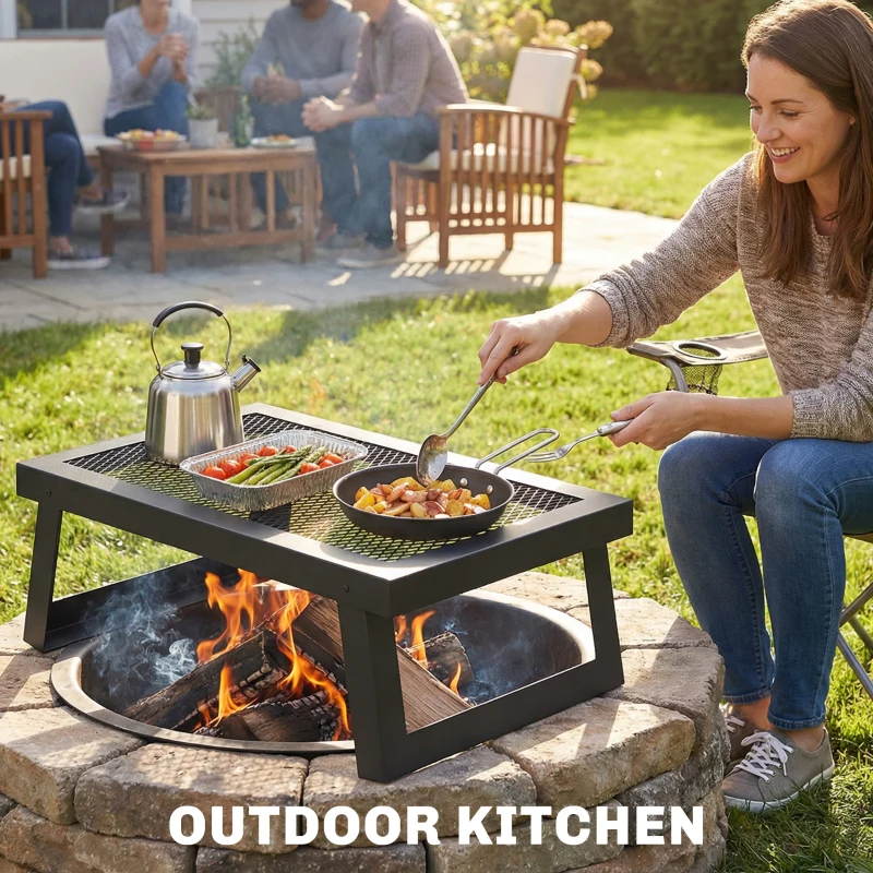 Outsunny Folding Campfire Grill, 22" x 12" Heavy Duty Carbon Steel Grill Grate with Folding Legs, Black