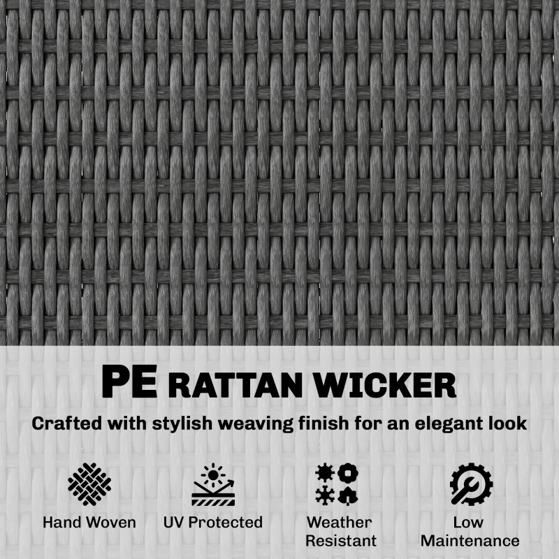 Outsunny Wicker Outdoor Storage Cabinet with 2 Doors and Drawers, 2-Tier Shelf Rattan Patio Storage Cabinet, Dark Grey