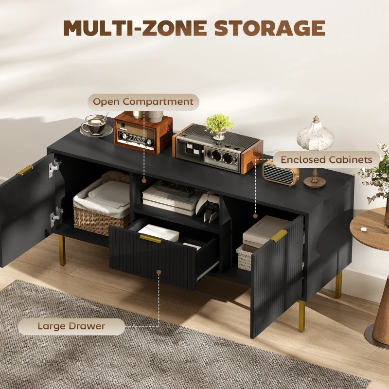 HOMCOM Modern TV Console for TVs up to 50 Inch, Entertainment Center with Smart RGB LED Lights and Soft Close Doors, Black