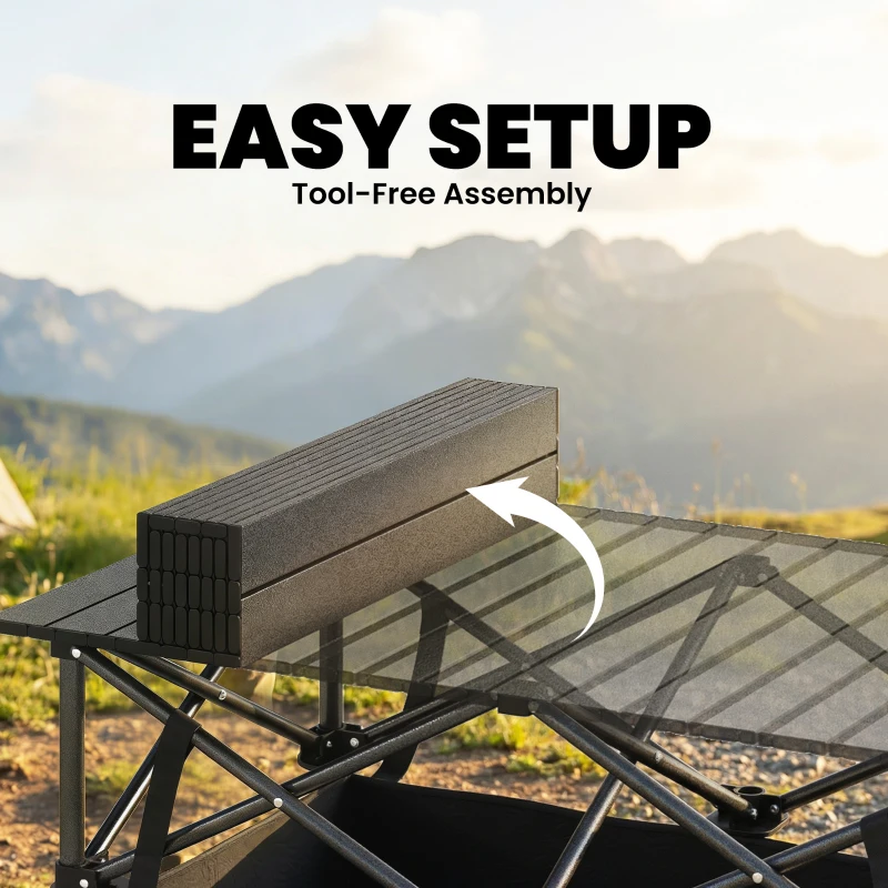 Outsunny 3ft Folding Camping Table, Picnic Table with Mesh Storage Net, Carrying Bag and Metal Frame, Black