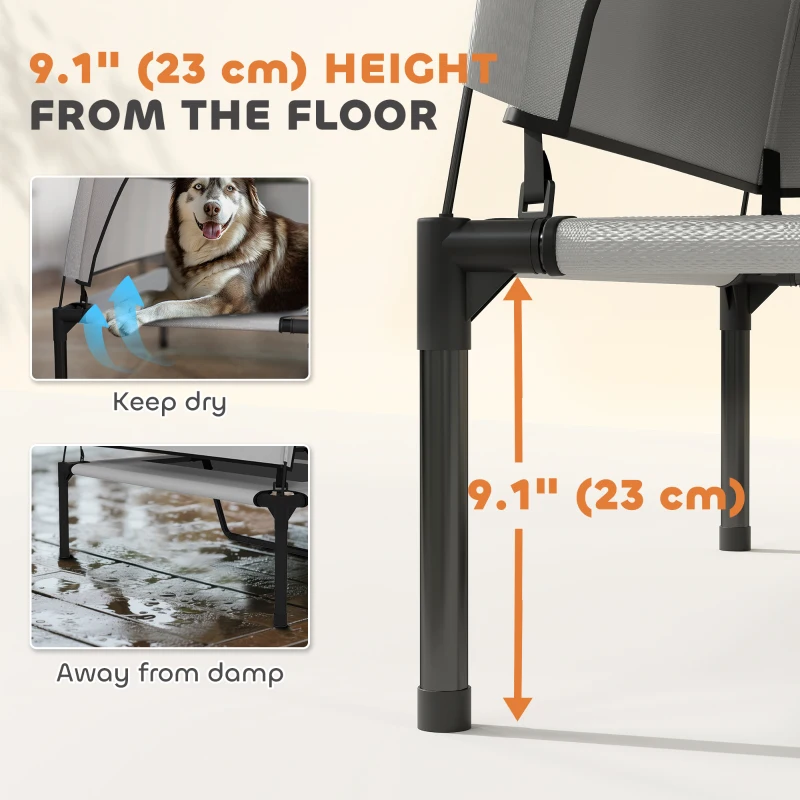 PawHut Elevated Dog Bed with Removable Canopy, Portable Outside Raised Pet Cot, Storage Bag, 48" x 36" x 37"