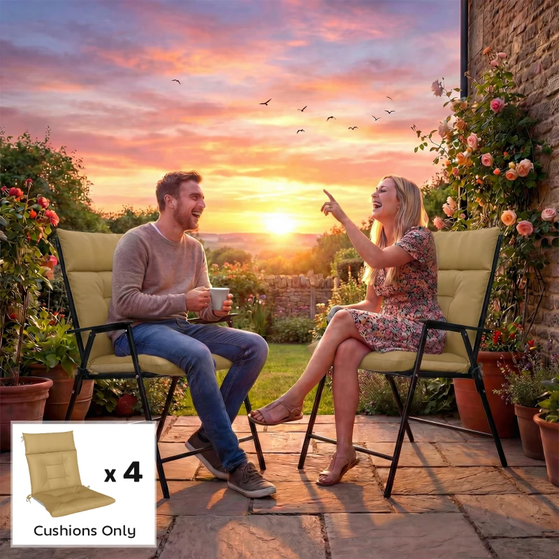 Outsunny Patio Chair Cushions Set of 4, Waterproof Non-Slip Lounge Chair Cushions, 44"x21", Khaki