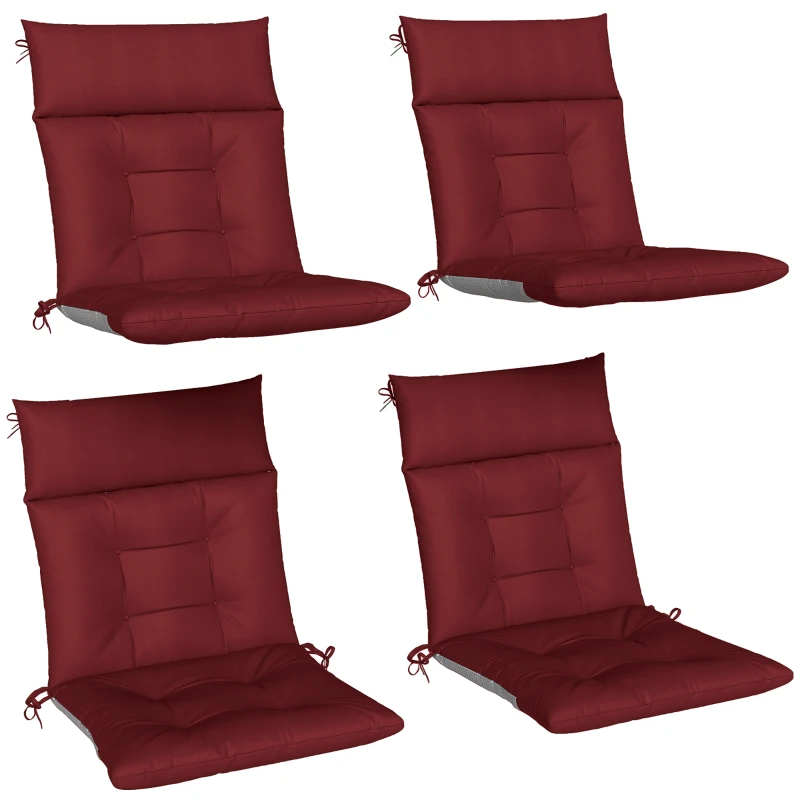 Outsunny Patio Chair Cushions Set of 4, Waterproof Non-Slip Lounge Chair Cushions, 44"x21", Wine Red