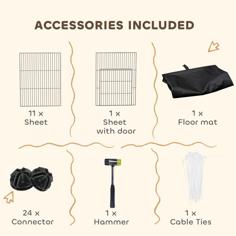 PawHut Small Animal Cage Waterproof Mat DIY Animal Playpen for Guinea Pigs Rabbits 12 Panels and Door Black