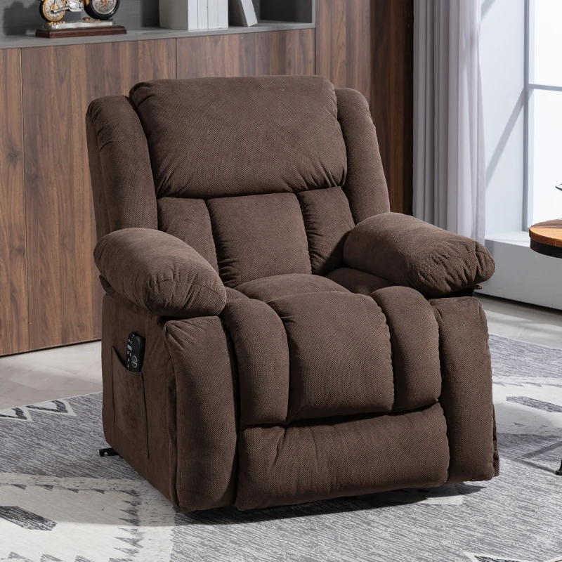 HOMCOM Overstuffed Power Lift Recliner Chair with Vibration Massage and Heat, Side Pockets, Pocket Spring, for Adults, Brown