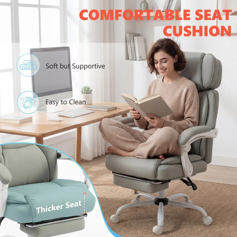 HOMCOM High Back Vibration Massage Office Chair Heated Reclining Computer Chair w/ Footrest, Swivel Wheels, Remote, Light Gray
