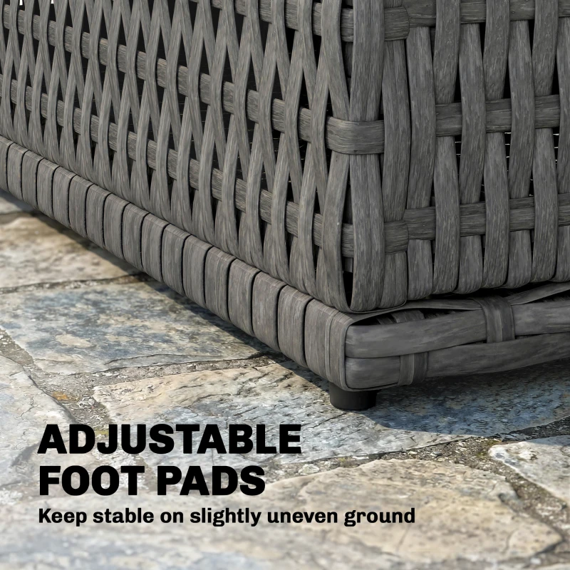 Outsunny Wicker Outdoor Storage Cabinet with 2 Doors and Drawers, 2-Tier Shelf Rattan Patio Storage Cabinet, Dark Grey