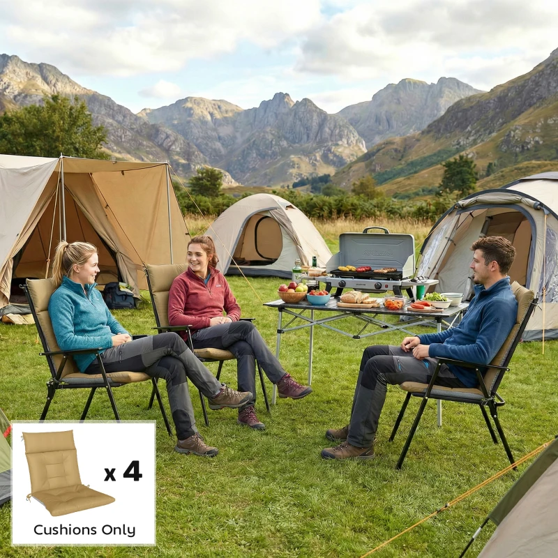 Outsunny Patio Chair Cushions Set of 4, Waterproof Non-Slip Lounge Chair Cushions, 44"x21", Khaki