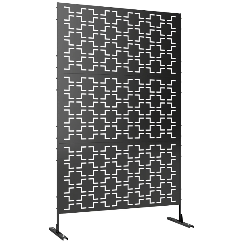 Outsunny 6.5FT Decorative Outdoor Divider, Metal Privacy Screen with Stand, Grid Style, Black