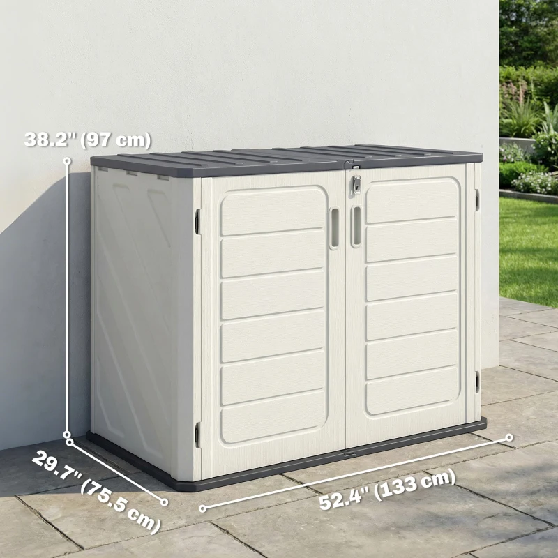 Outsunny 35 Cu.Ft Outdoor Storage Cabinet, Waterproof HDPE Outdoor Storage Shed with Lockable Doors and Openable Top