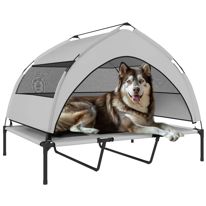 PawHut Elevated Dog Bed with Removable Canopy, Portable Outside Raised Pet Cot, Storage Bag, 48" x 36" x 37"