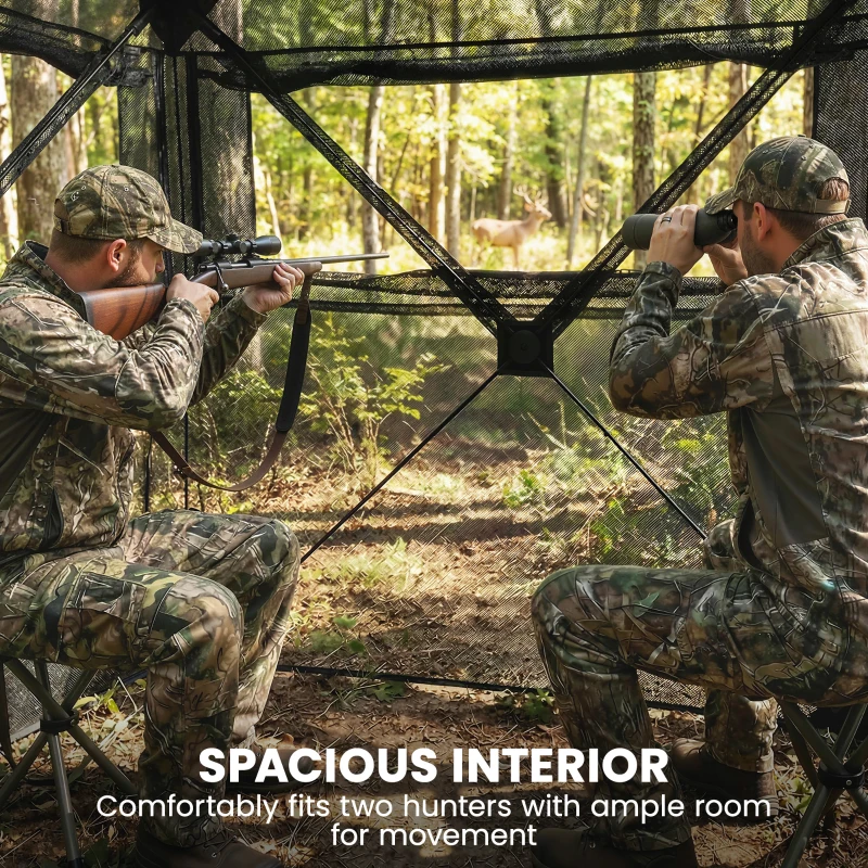 Outsunny Hunting Blind for 2 Person, See Through Pop Up Blind with 270-Degree View, Windows for Deer Hunting, Camouflage