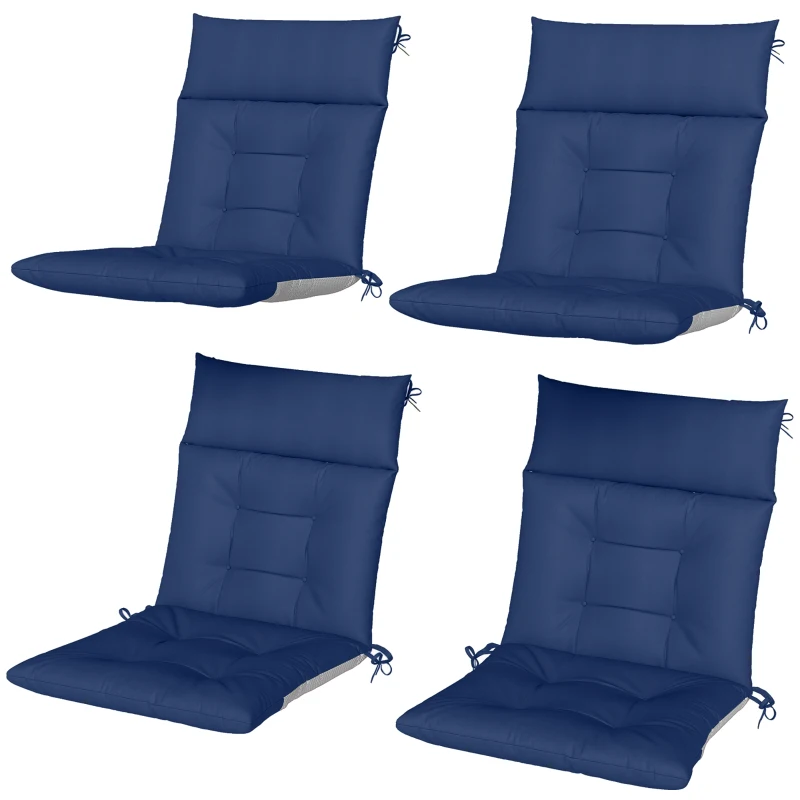 Outsunny Patio Chair Cushions Set of 4, Waterproof Non-Slip Lounge Chair Cushions, 44"x21", Navy Blue