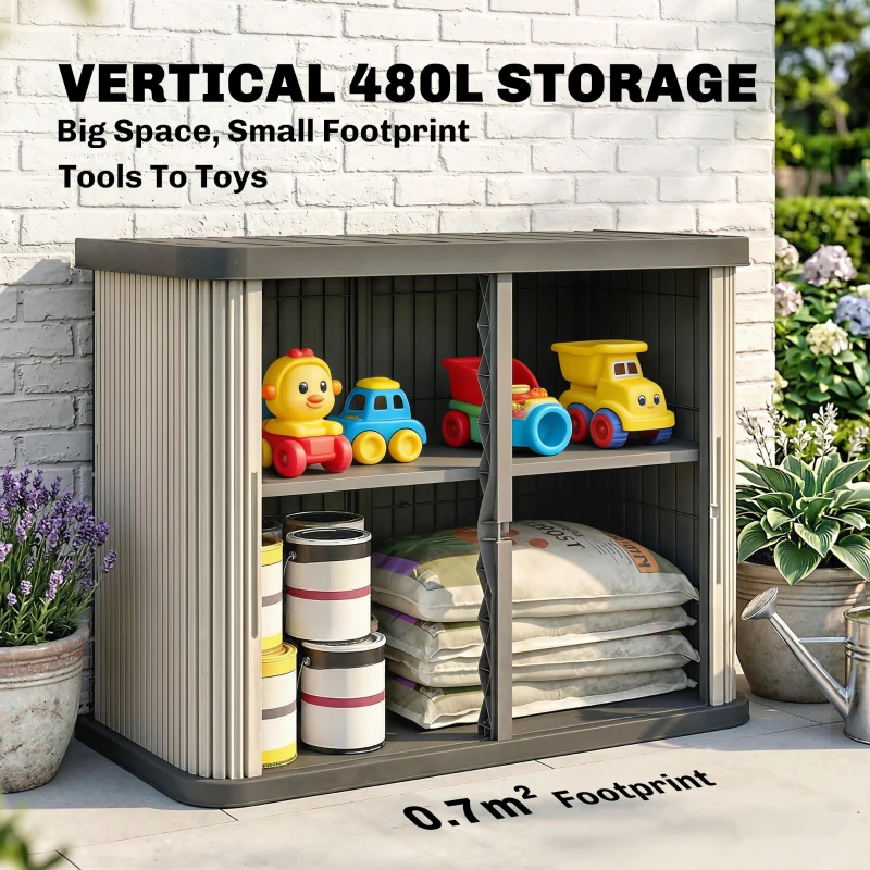 Outsunny 127 Gallon Outdoor Storage Box, UV Resistant Garden Storage Container for Patio, Porch, Poolside, Light Brown